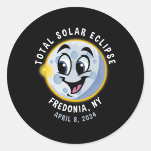 New York Cute Solar Eclipse April 8 2024 Moon Kids Classic Round Sticker