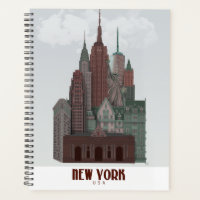 New York dans les nuages - Rouge foncé et vert