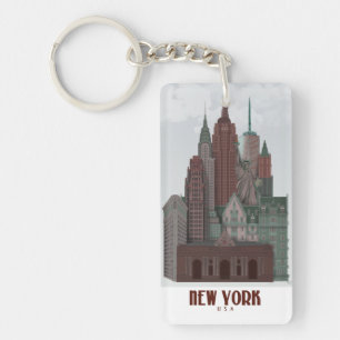 New York dans les nuages - Rouge foncé et vert