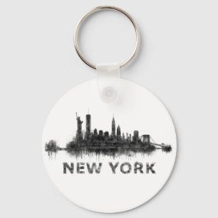 New York Dark-White Skyline v07 Keychain