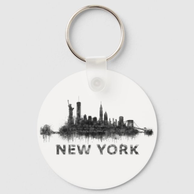 New York Dark-White Skyline v07 Keychain (Front)