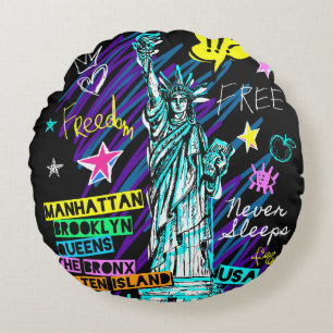 New York Doodle Round Pillow