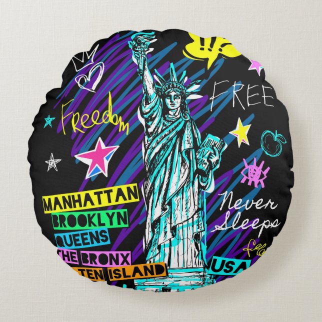 New York Doodle Round Pillow (Front)