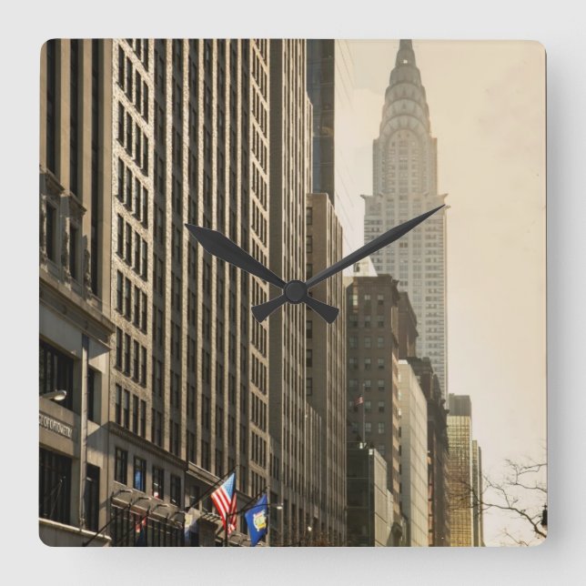 New York, E 42 St and Chrysler Building Square Wall Clock (Front)