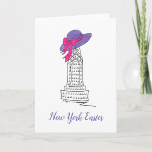 New York Easter Parade Purple Bonnet Skyscraper NY Holiday Card