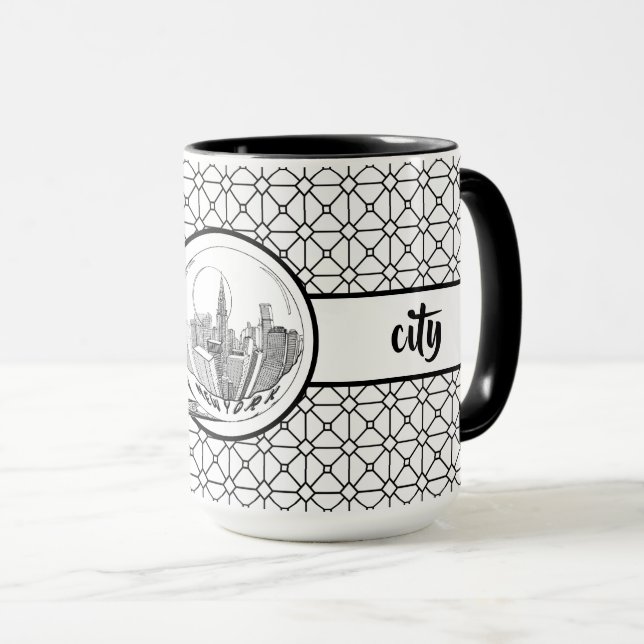 New York Elégant Motif Black Ringer 15oz Mug (Devant droit)