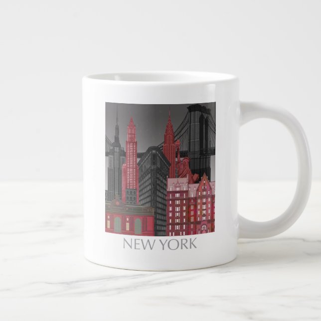 New York Elevations by Night - Red Large Coffee Mug (Right)