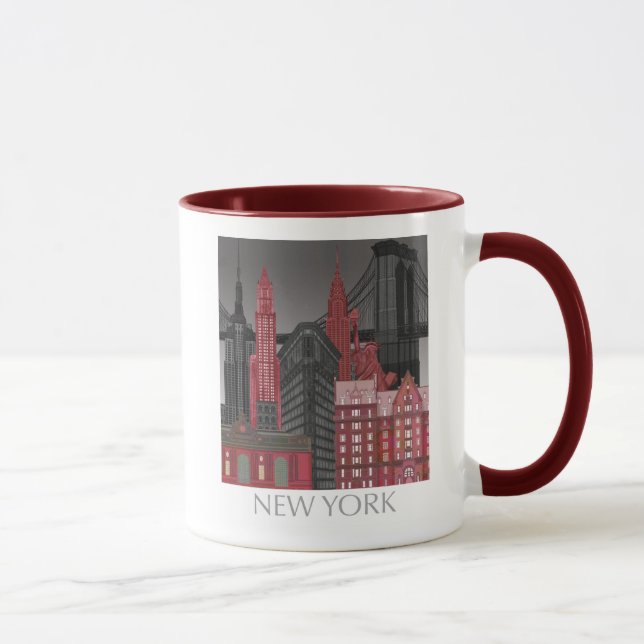 New York Elevations by Night - Red Mug (Right)