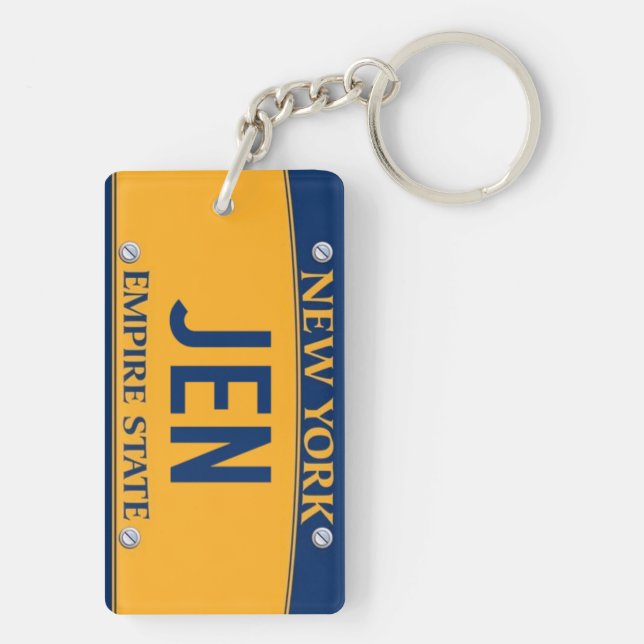 New York Empire State License Plate Art Custom JEN Keychain (Back)