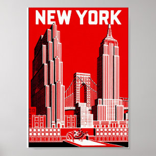 New York en rouge, affiche de Vintage voyage