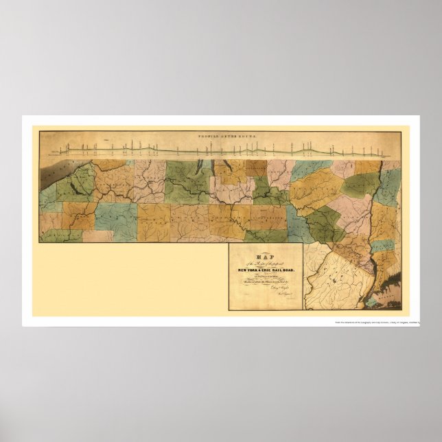 New York & Erie Railroad Map 1834 Poster (Front)
