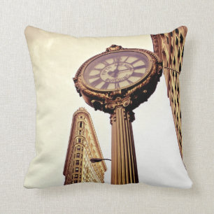 New York - Flatiron Building and Clock Throw Pillow