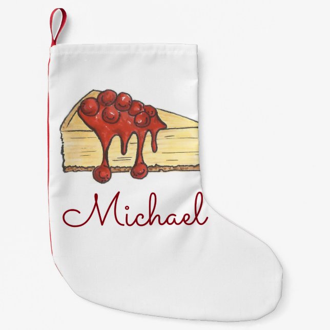New York Foodie NYC Cherry Cheesecake Slice Small Christmas Stocking (Front)