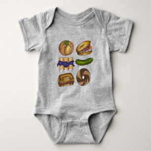 New York Foodie NYC Jewish Deli Pickle Bagel Knish Baby Bodysuit