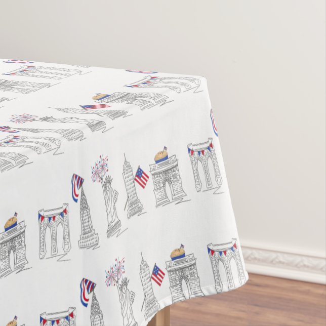 New York Fourth! NYC July 4th Patriotic Fireworks Tablecloth (In Situ)