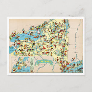 New York Funny Vintage Map Postcard