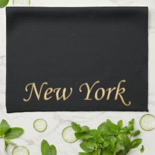 New York Gold - On Black Kitchen Towel