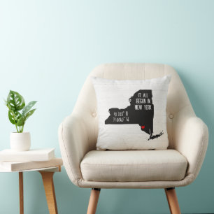 New York GPS Coordinates with Heart Throw Pillow