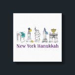 New York Hanukkah Chanukah Holiday Illustration Canvas Print<br><div class="desc">Features an original marker illustration of classic New York City landmarks, including Washington Square Arch, Brooklyn Bridge, and Statue of Liberty, "dressed up" for the holidays. Perfect for anyone who lives in or loves the "hustle and bustle" of NYC during the Hanukkah season. This design is also available on other...</div>