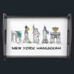 New York Hanukkah Chanukah NYC Landmarks Holiday Serving Tray<br><div class="desc">Features an original pen-and-ink illustration of various New York City landmarks "dressed up" for the holiday season!

This Chanukah illustration is also available on other products. Don't see what you're looking for? Need help with customization? Contact Rebecca to have something designed just for you.</div>