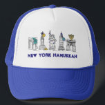 New York Hanukkah NYC Chanukah Happy Holidays Trucker Hat<br><div class="desc">Features an original pen-and-ink illustration of various New York City landmarks "dressed up" for the holiday season!

This Chanukah illustration is also available on other products. Don't see what you're looking for? Need help with customization? Contact Rebecca to have something designed just for you.</div>