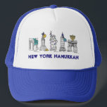New York Hanukkah NYC Chanukah Happy Holidays Trucker Hat<br><div class="desc">Features an original pen-and-ink illustration of various New York City landmarks "dressed up" for the holiday season!

This Chanukah illustration is also available on other products. Don't see what you're looking for? Need help with customization? Contact Rebecca to have something designed just for you.</div>