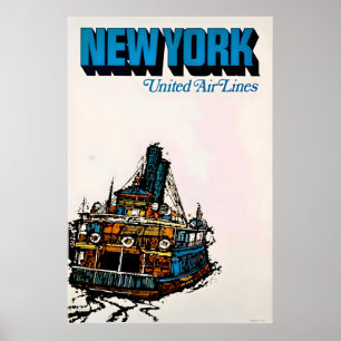 New York Harbour Print NYC Art United Travel Poste