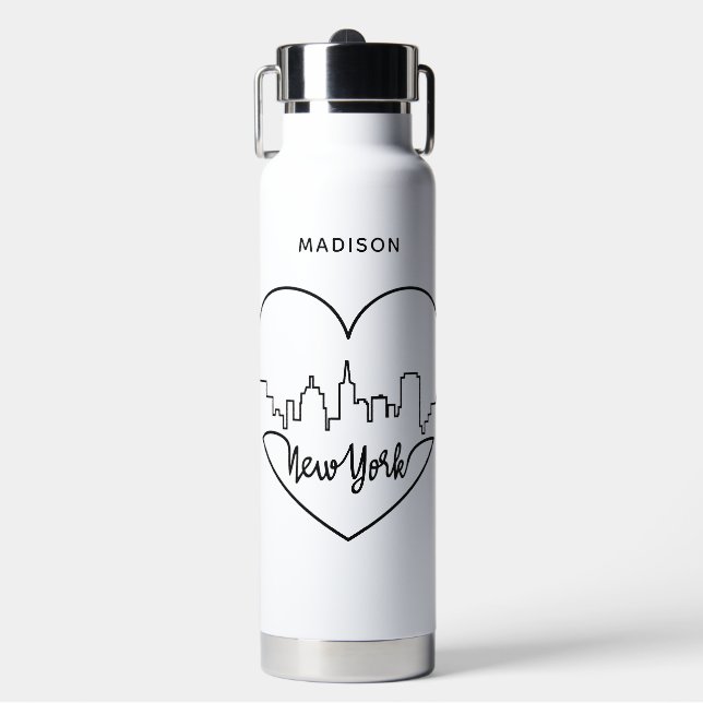 New York Heart custom name Water Bottle (Front)