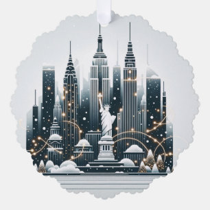 New York Holiday Elegance - Customizable Christmas Ornament Card