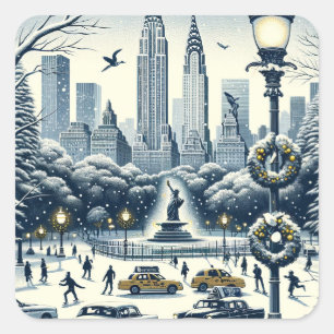 New York Holiday Elegance - Customizable Christmas Square Sticker