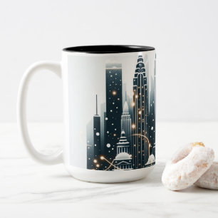 New York Holiday Elegance - Customizable Christmas Two-Tone Coffee Mug