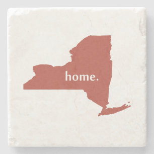 New York Home State Map Shaped Red Background Stone Coaster