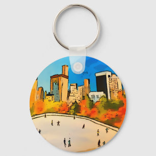 New York Ice rink Central Park Keychain