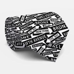 New York Iconic Streets Black and White Patterned Tie