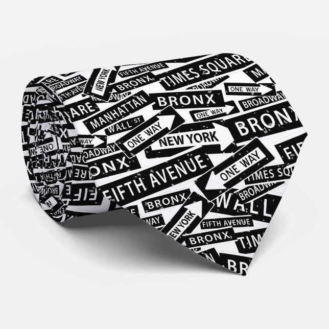 New York Iconic Streets Black and White Patterned Tie (Rolled)