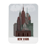 New York in Clouds - Dark Red and Green