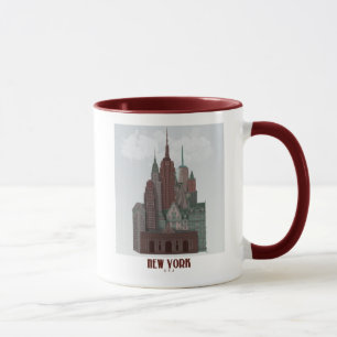 New York in Clouds - Dark Red and Green Mug
