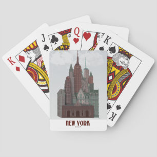 New York in Clouds - Dark Red and Green Playing Cards