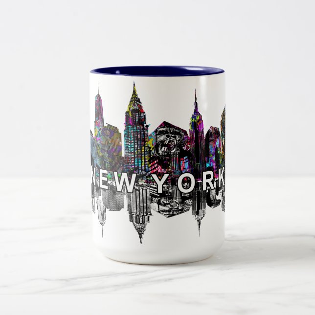 New York in graffiti Two-Tone Coffee Mug (Center)