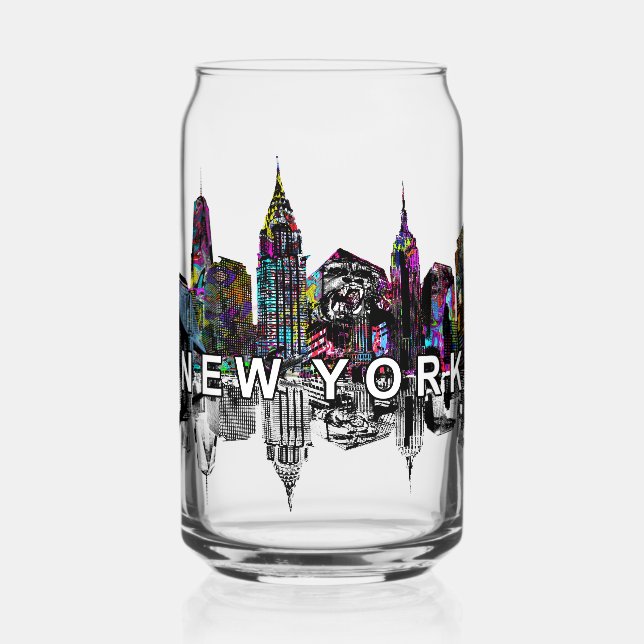 New York in graffiti with monogram  Can Glass (Front)