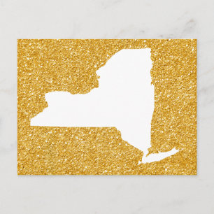 New York in White and Gold Glitter Postcard