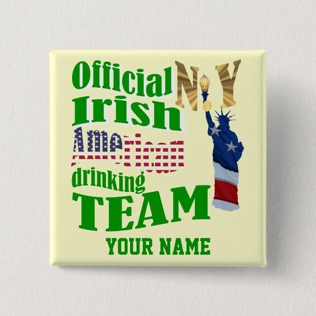 New York Irish American St Patrick's 2 Inch Square Button (Front)