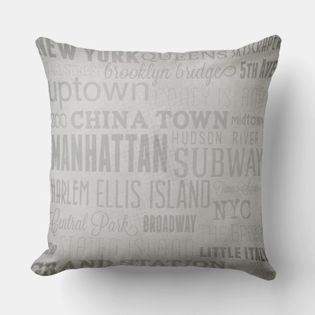 New York Key Words Throw Pillow (Front)