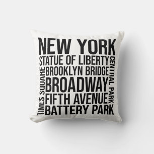 New York Landmarks Typography - USA Word Art Throw Pillow