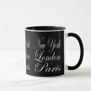 New York London Paris – Black & White Typography Mug