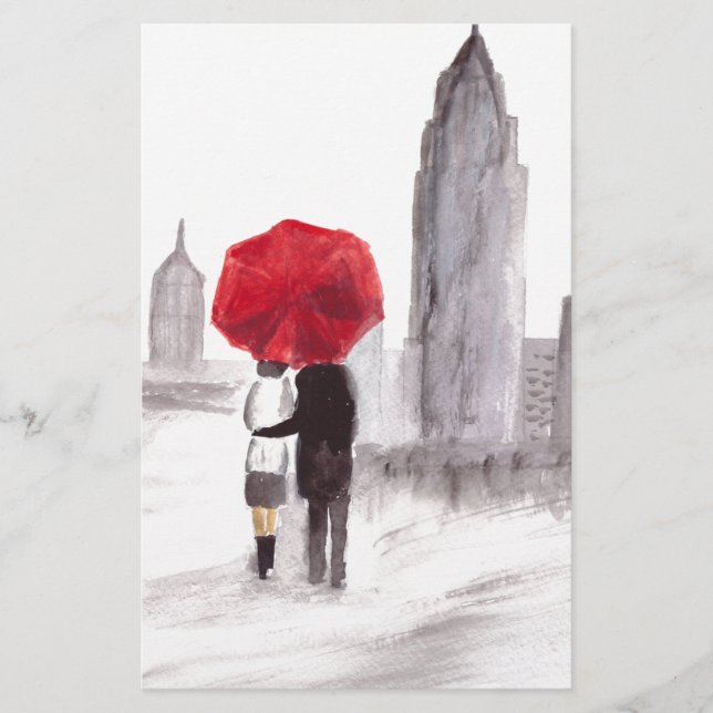 New York love couple with red umbrella (Front)