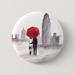 New York love couple with red umbrella 2 Inch Round Button