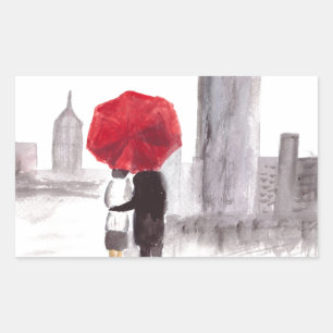 New York love couple with red umbrella Sticker
