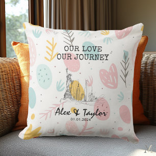 New York Love Story – Modern Romantic Skyline Art Outdoor Pillow