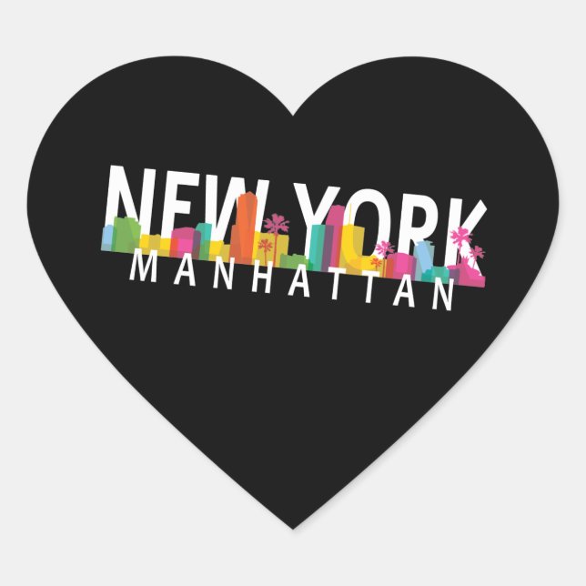 New York Manhattan skyline with palms Heart Sticker (Front)